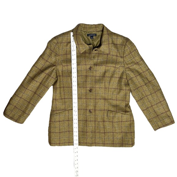 90s LANDS' END Wool Blazer Green Plaid Women's Jacket Size 10 Vintage Preppy - Picture 4 of 9